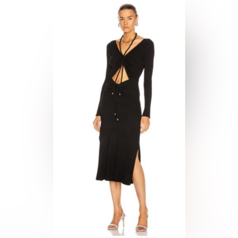 Nicholas Luisa Black Ribbed Knit Midi Dress Large